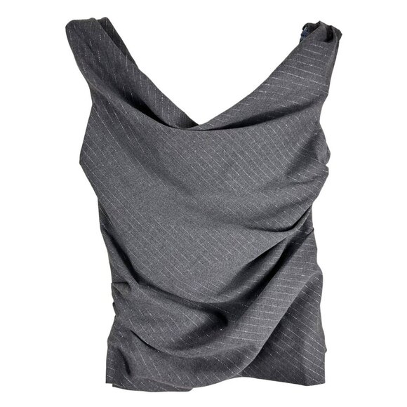 ZARA Grey Silver Pleated Off the Shoulder Pinstripe‎ Crop Top Small - Picture 10 of 14